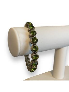 Rhinestone Bangle Bracelet Acrylic Silver Tone Green